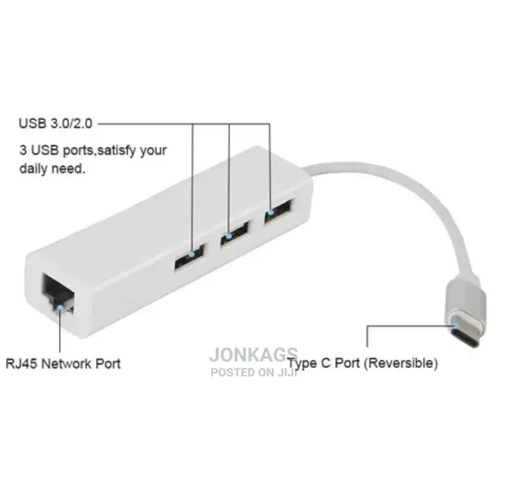 Type - C To LAN And 3 USB Ports Adapter