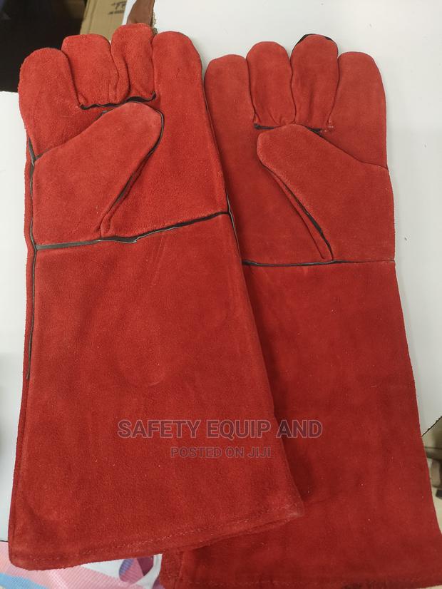Red Leather Welding Gloves 16 Inches