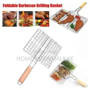 BBQ Berbecue Stainless Steel Mesh Handle Wooden Size15x 30cm