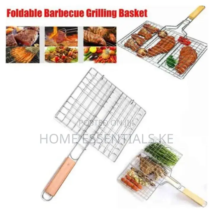 BBQ Berbecue Stainless Steel Mesh Handle Wooden Size15x 30cm