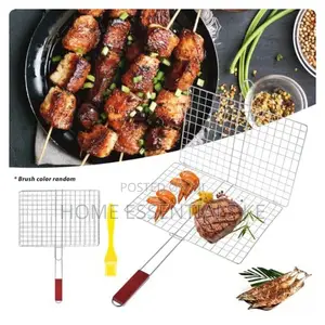 BBQ Berbecue Stainless Steel Mesh Handle Wooden Size15x 30cm