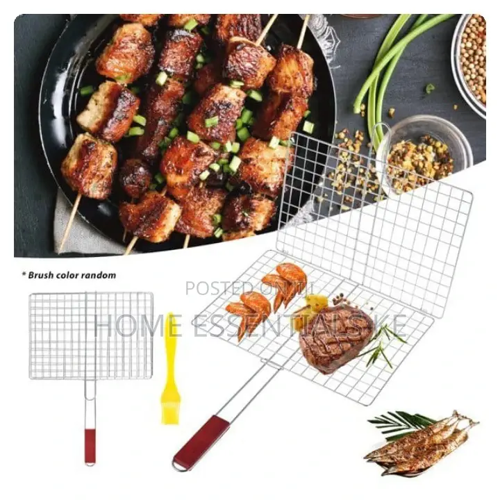 BBQ Berbecue Stainless Steel Mesh Handle Wooden Size15x 30cm