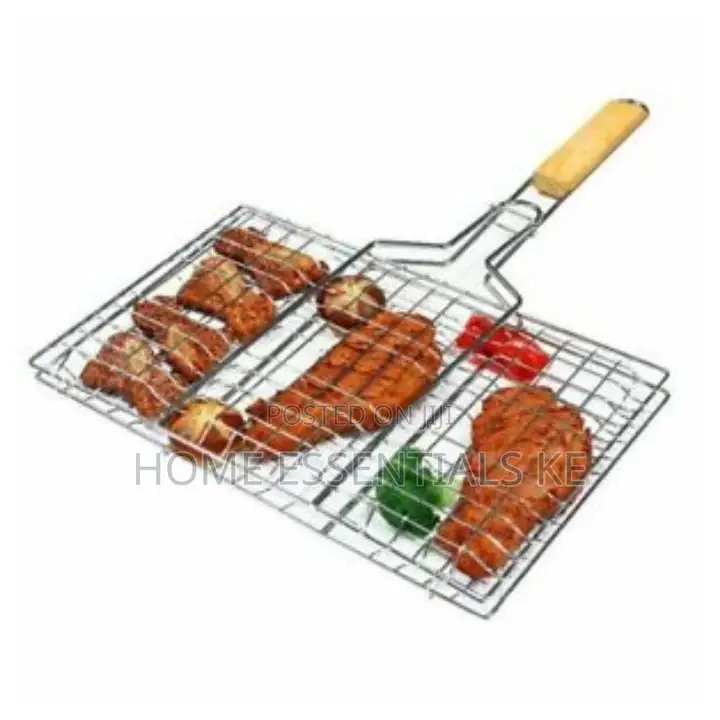 BBQ Berbecue Stainless Steel Mesh Handle Wooden Size15x 30cm