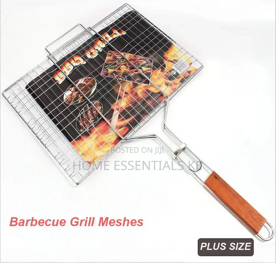 BBQ Berbecue Stainless Steel Mesh Handle Wooden Size15x 30cm
