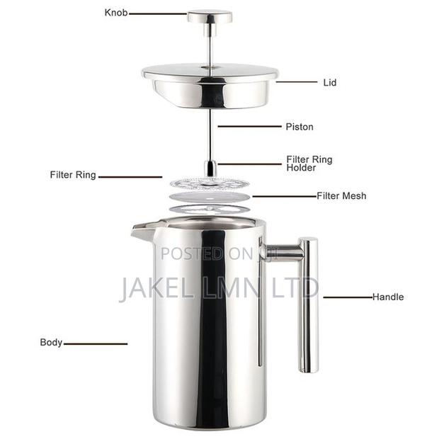 Coffee 1 Litre Double Wall Stainless Steel Mirror French Pre - thumbnail 7