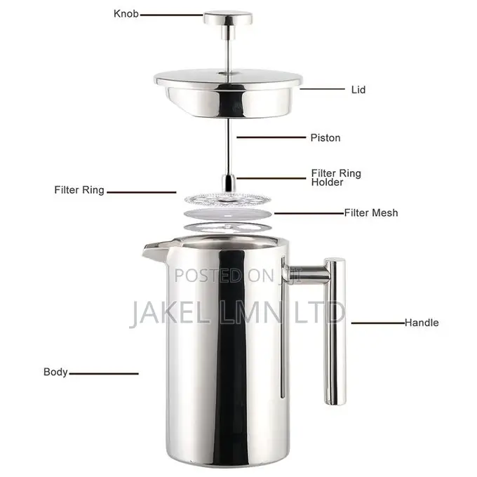 Coffee 1 Litre Double Wall Stainless Steel Mirror French Pre