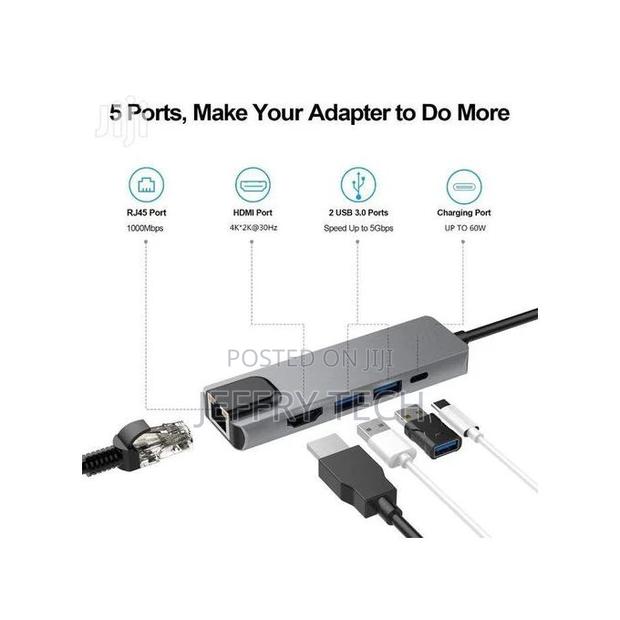 5 in 1 USB Type C Hub Hdmi Rj45 Lan Adapter for Macbook Pro