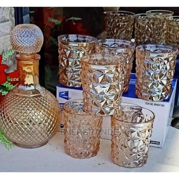 6pcs Whisky Glass and Decanters Flowered