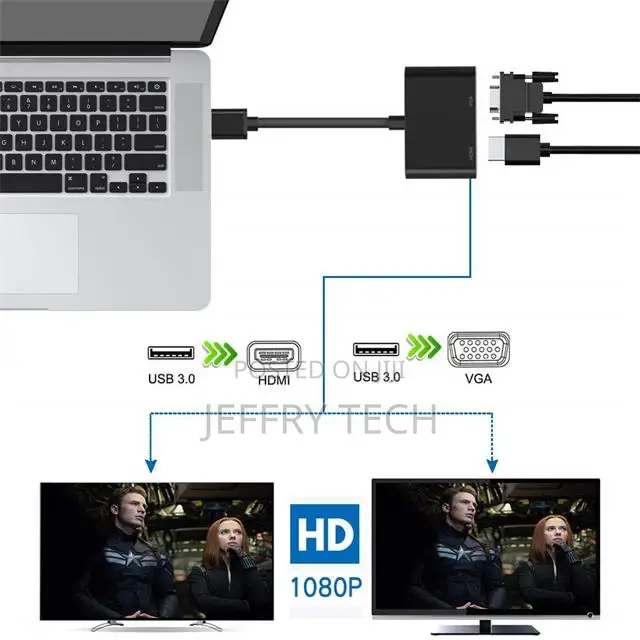 Converter Conversion Charging Apapter USB 3.0 to 2-In-1 VGA
