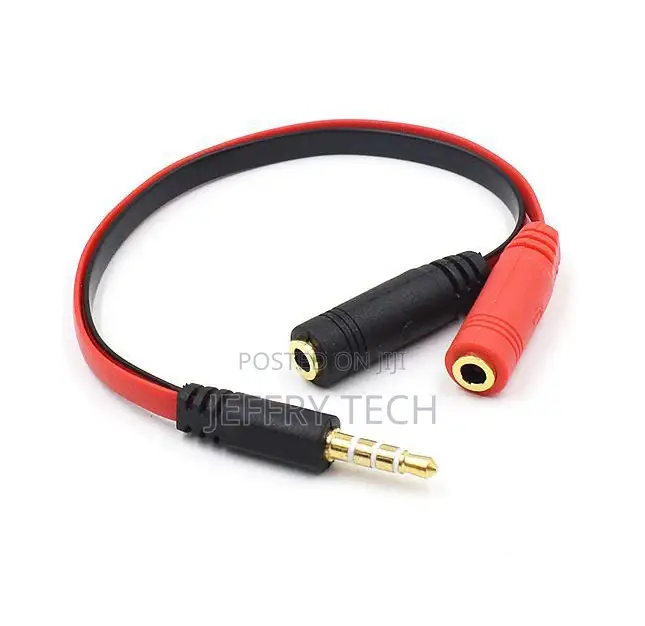 4 Pole 3.5mm Male to 2 Female Stereo Audio Headset Earphone