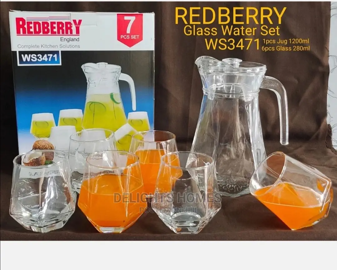 Diamond Glass Jar and Six Glasses