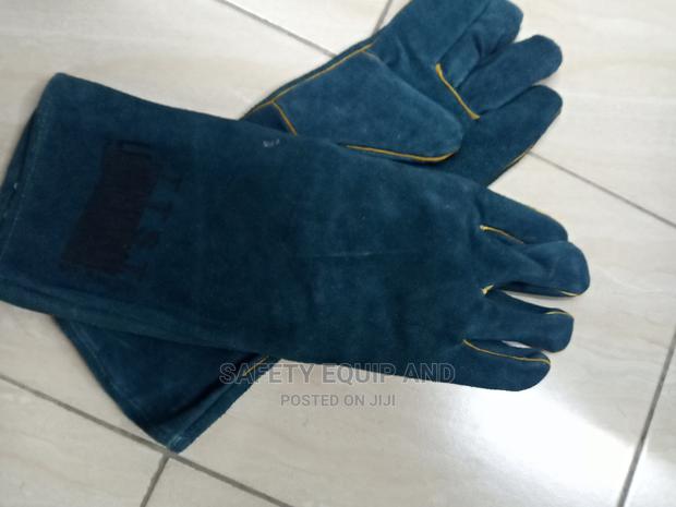 Long Working Gloves-Leather, Blue