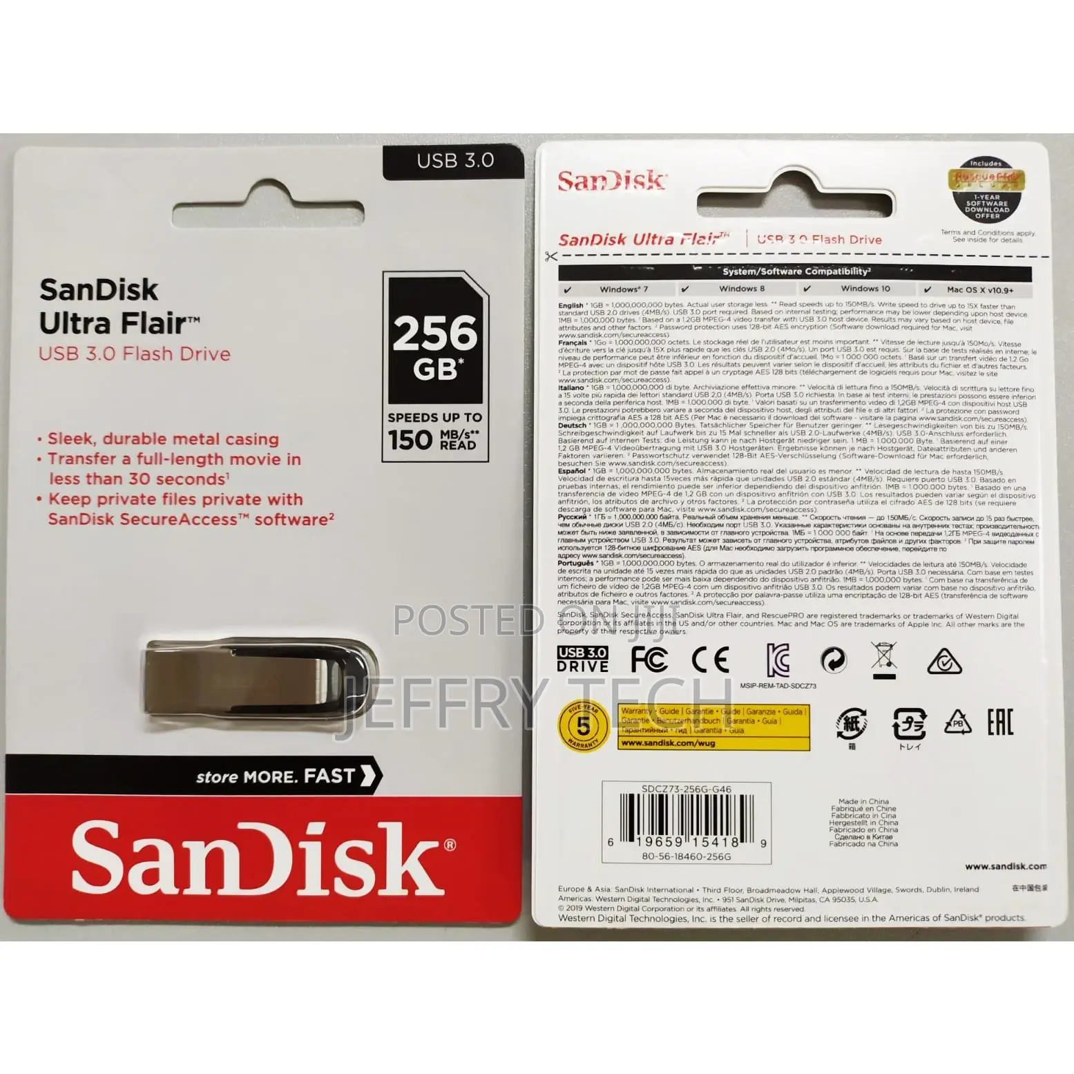 Sandisk Ultra Flair USB 3.0 Flash 150mb/S 256GB