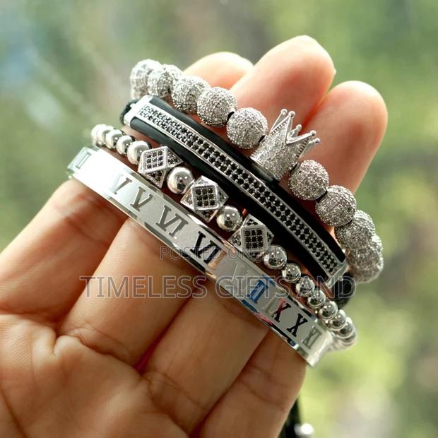 Silver Fashion Charm Crown Roman Numbers 4 Bracelets Set