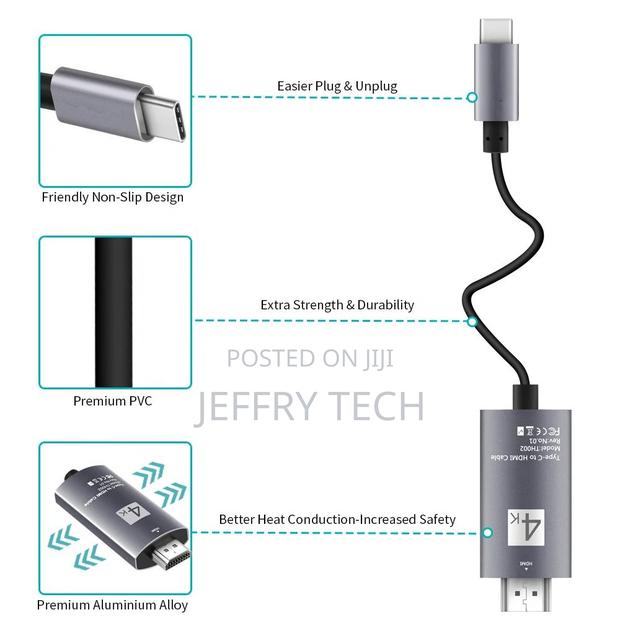 USB C to HDMI Cable 2 Meters, USB 3.1 Type C Thunderbolt 3 P - thumbnail 3