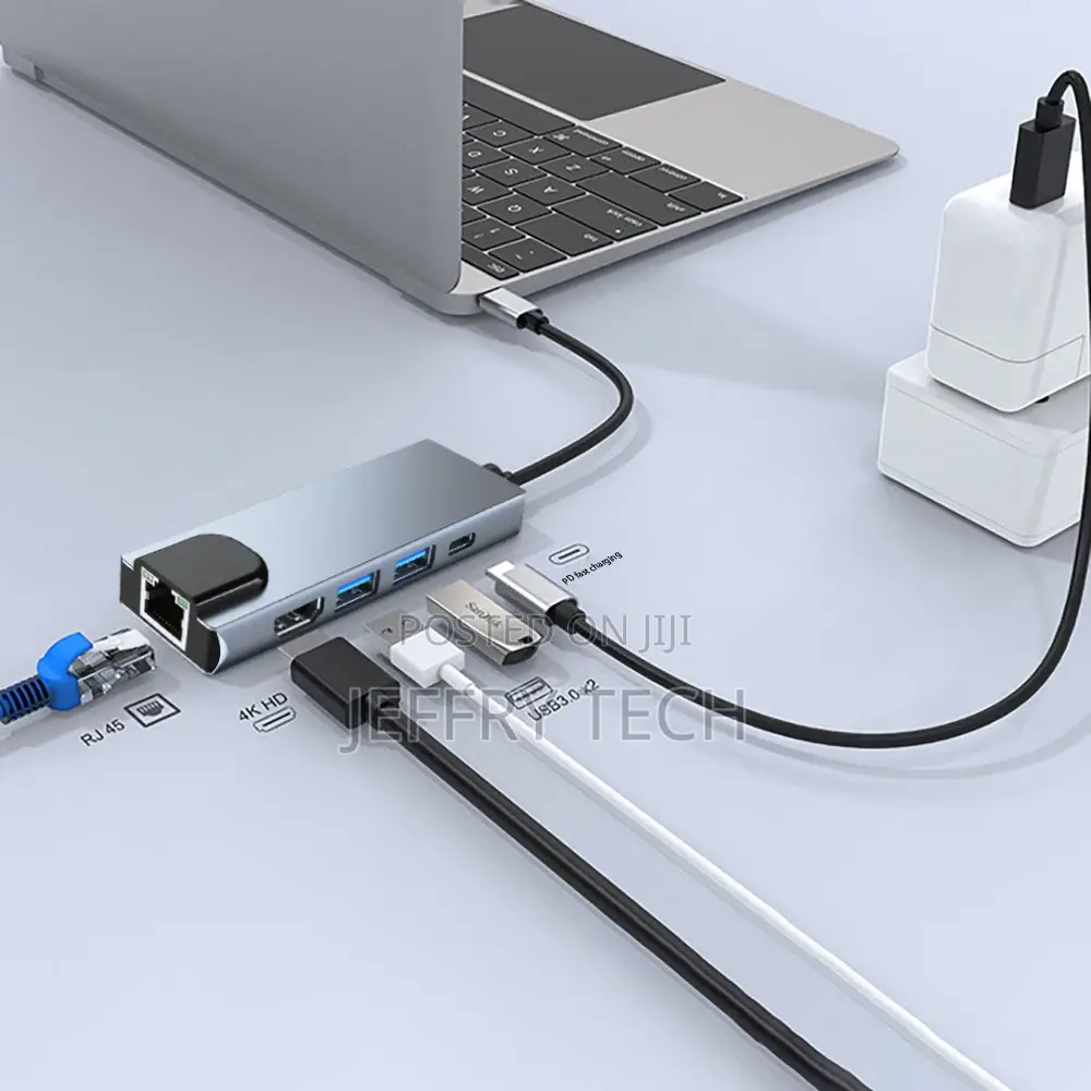 Gray 5-In-1 USB Type-C Hub Hdmi 4K USB C Hub to Gigabit Ethe