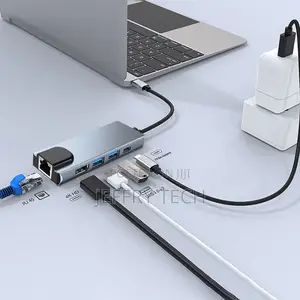 Gray 5-In-1 USB Type-C Hub Hdmi 4K USB C Hub to Gigabit Ethe