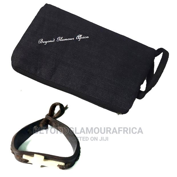 Black Denim Pouch With Leather Bracelet - main view