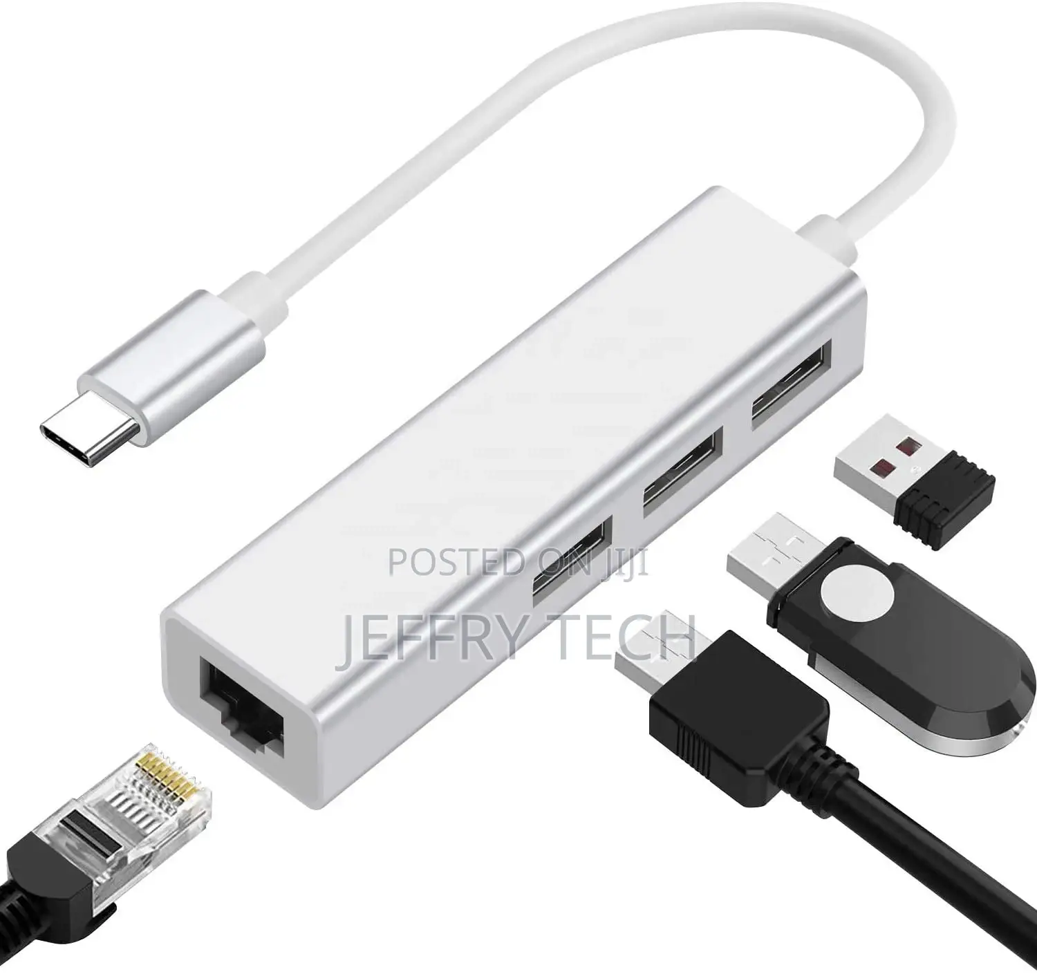 USB C to Ethernet Network Card Adapter With 3 USB 2.0 HUB Fo
