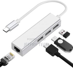 USB C to Ethernet Network Card Adapter With 3 USB 2.0 HUB Fo - thumbnail 2