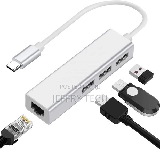 USB C to Ethernet Network Card Adapter With 3 USB 2.0 HUB Fo - main view