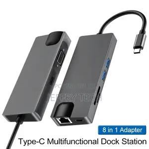 Type-C to VGA Rj45 Usb30 TF SD Pd HDMI Adapter 8in1
