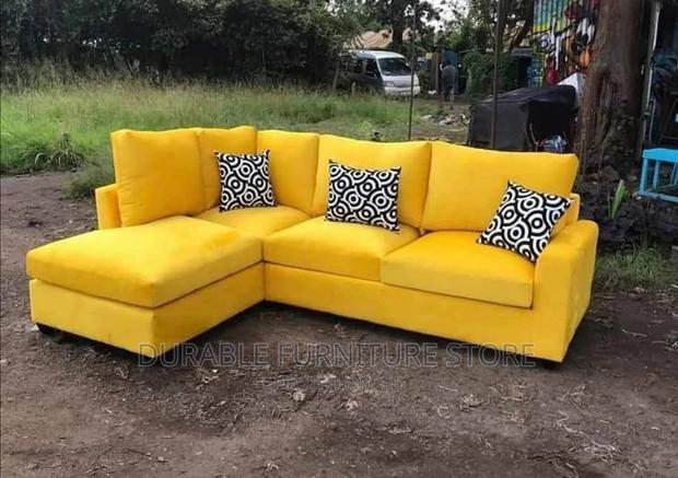 L Shape Sofaset Bonus a Puff and Two Throw Pillow - main view