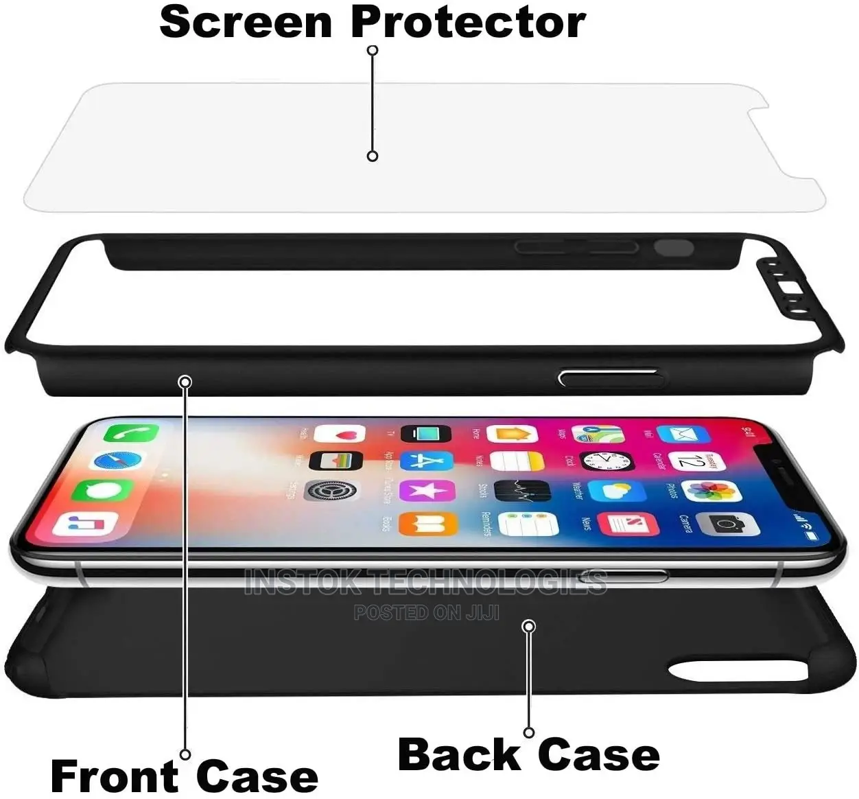 360° Full Body Case + Tempered Glass for iPhone X,Xs,XS Max