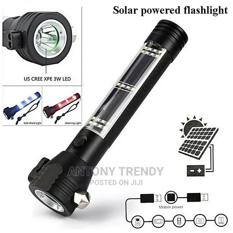 Solar Powered Self Defence Led Flashlight Torch With Alarm