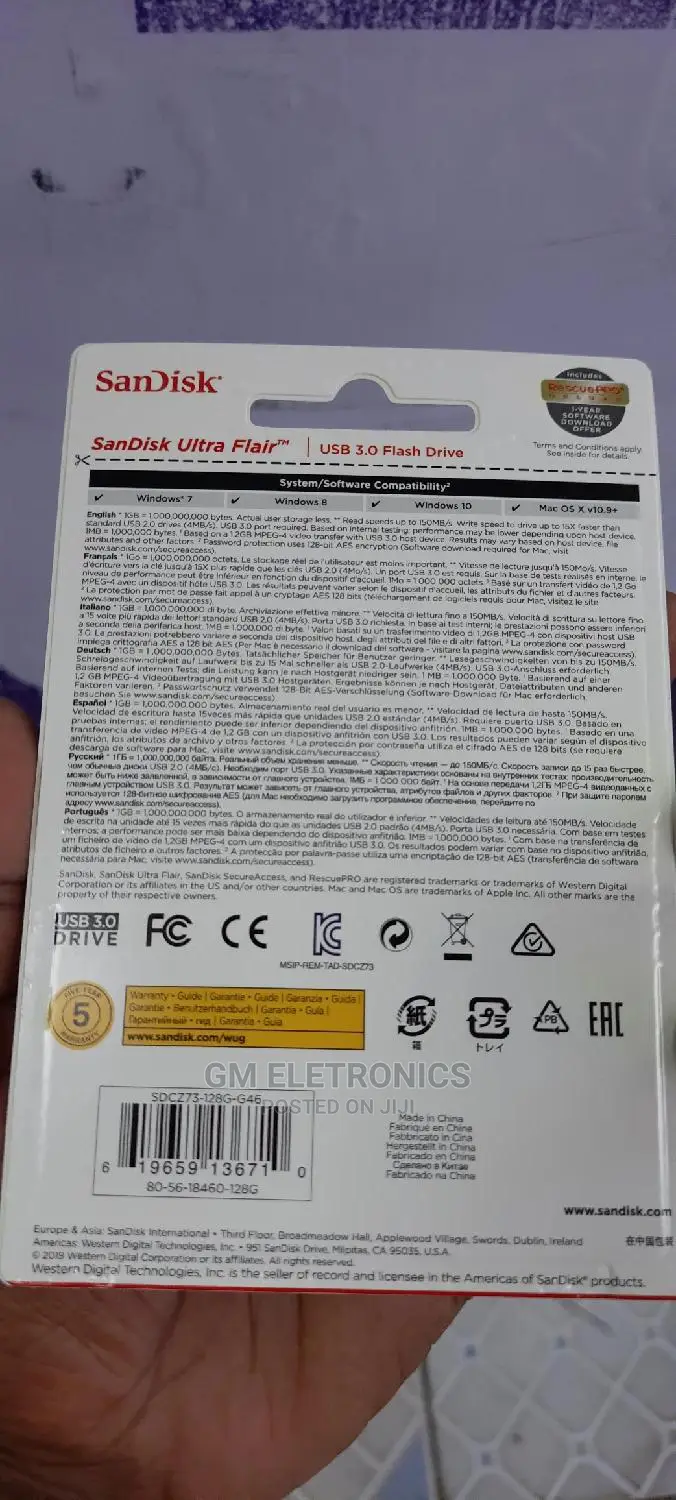 128gb Metallic Usb 3•0 Sandisk Flash Drive.