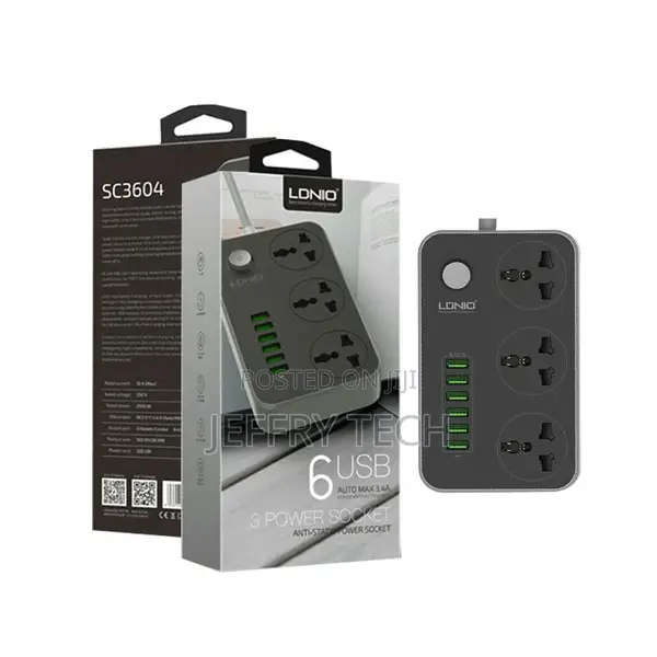 LDNIO – Power Extension With 6 USB Ports Cord 2 Meter