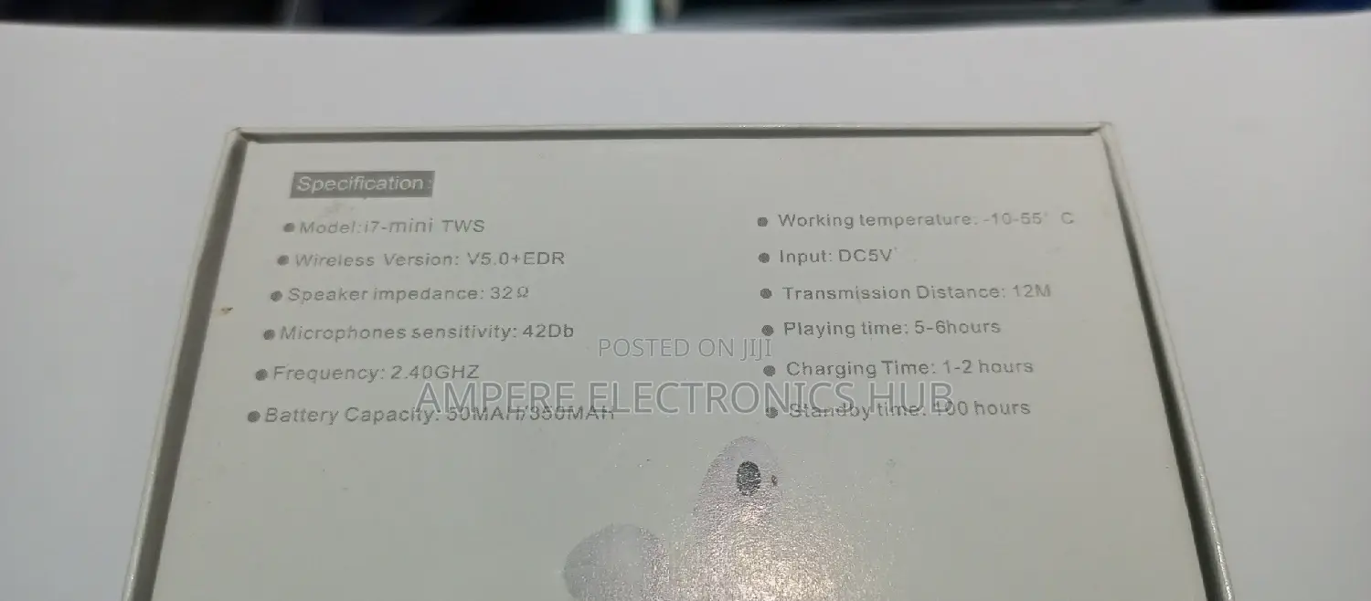 I7 Wireless Bluetooth Ear Pods - 5-6hrs Play Time