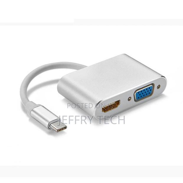 9cm USB Type C to HDMI and VGA Adapter Cable - Black