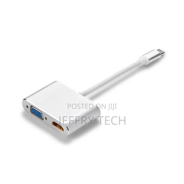 9cm USB Type C to HDMI and VGA Adapter Cable - Black - thumbnail 2