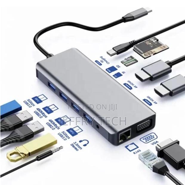 12 in 1 USB C to Dual 4K HDMI Hub With Ethernet,VGA, Audio,4