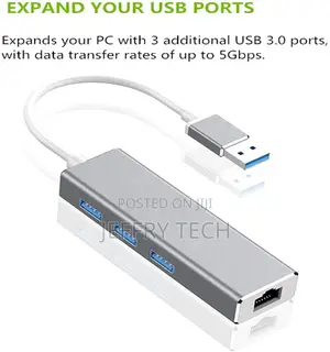 USB 3.0 Hub With RJ45 Gigabit Ethernet LAN Adapter, 10/100/1