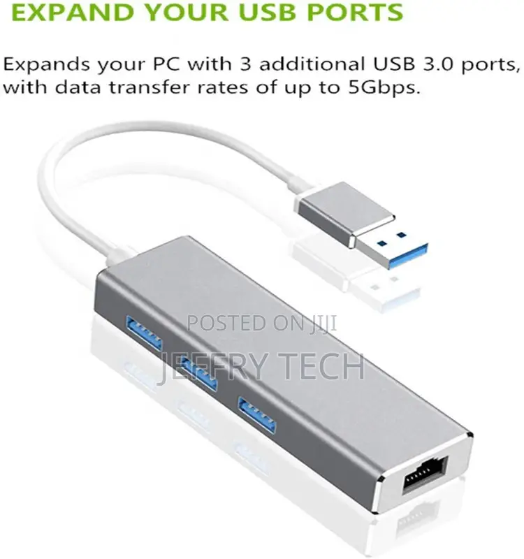 USB 3.0 Hub With RJ45 Gigabit Ethernet LAN Adapter, 10/100/1