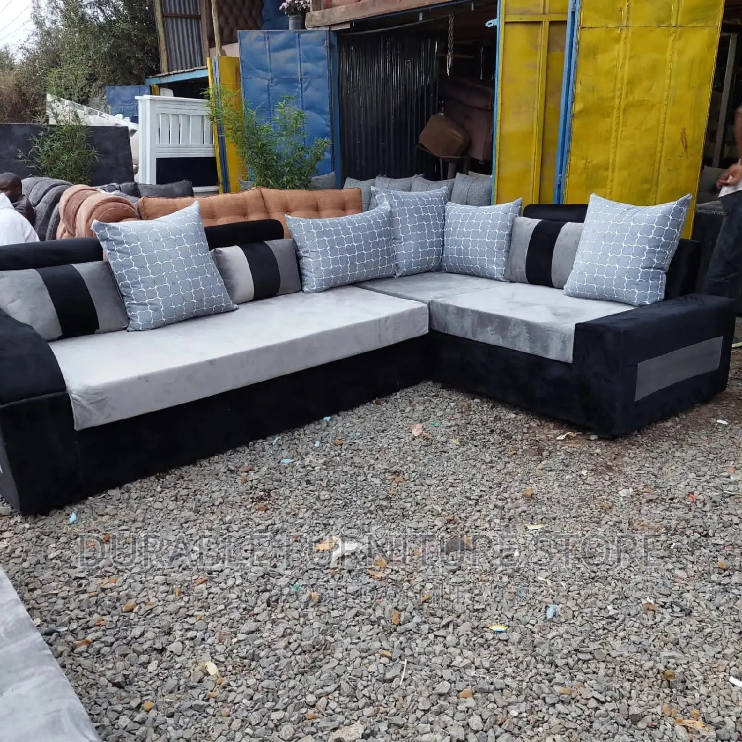 L Shape Sofa 6 Seater Grey and Black