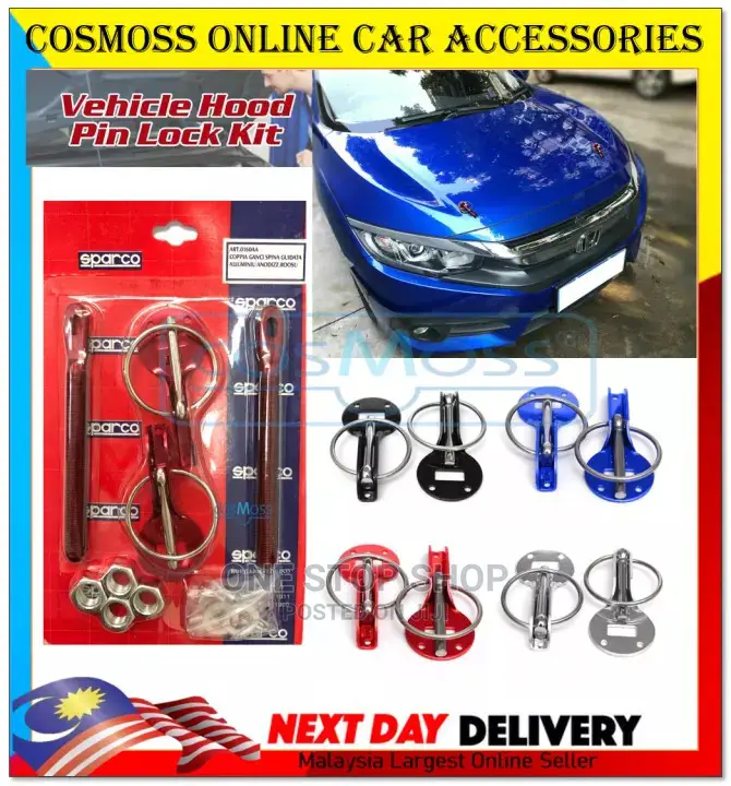 Sparco Bonnet Hood Pin Lock Car Mount Security Latch Kit