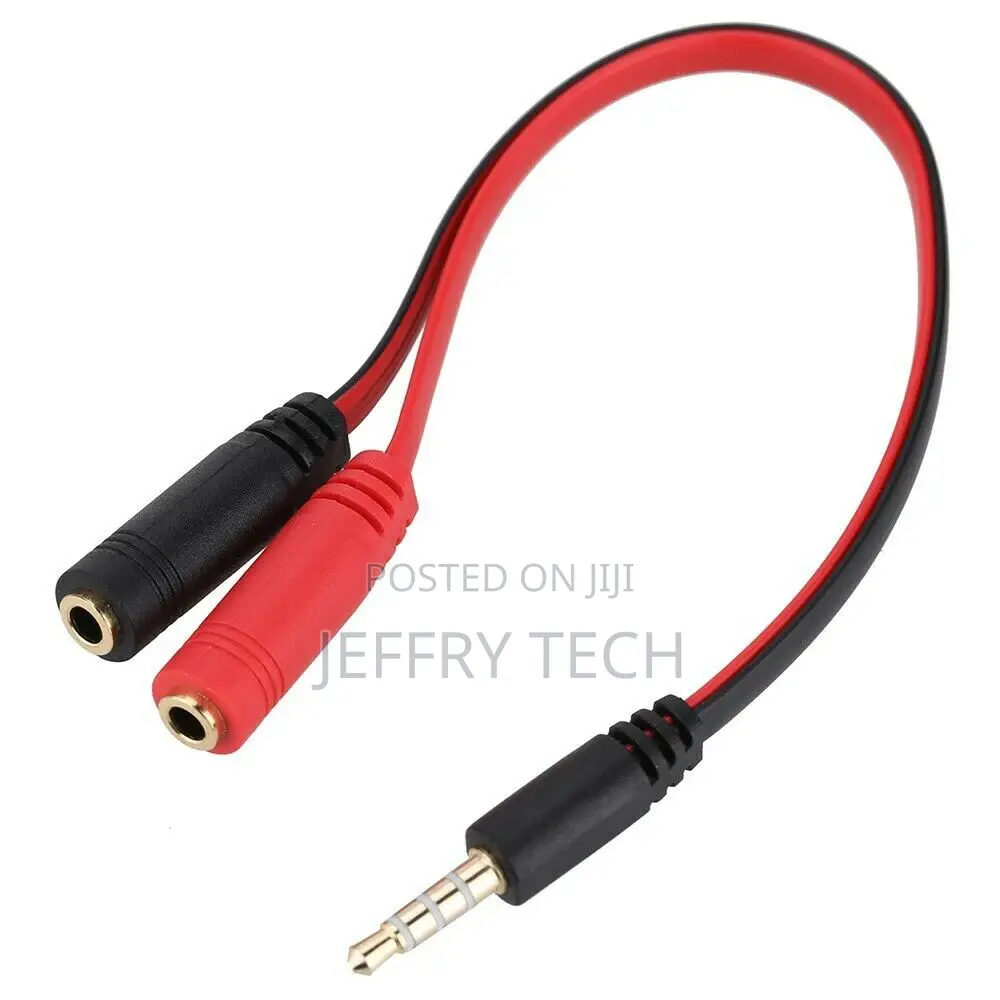 3.5mm Stereo Audio Male to 2 Female Y Splitter Mic Earphone