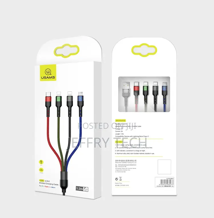 U26 4 IN 1 Braided Charging Cable 1.2M US-SJ317 Data Cable