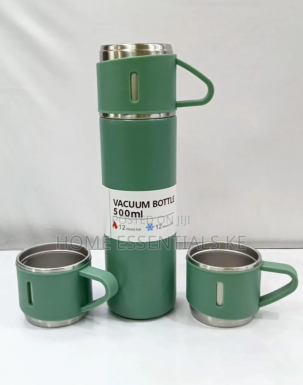 500ml Vacuum Flask With Cups Black, Silver, Grey,Blue, Green