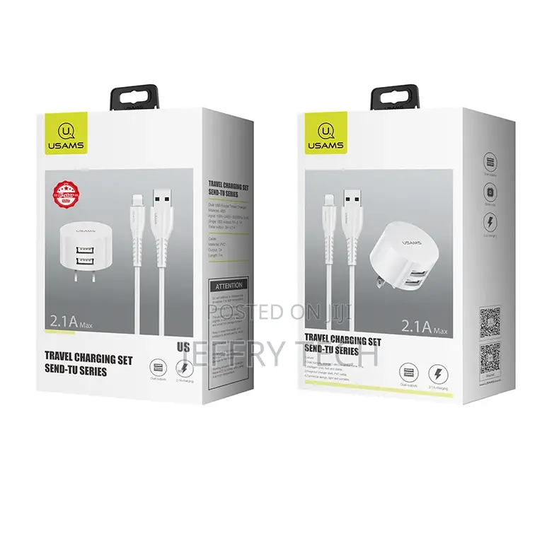 USAMS T20 USB Fast Charging Travel Charger Dual USB 2.1A Por