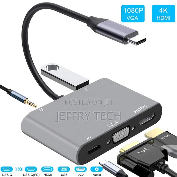 5 in 1 USB C to 4K HDMI VGA USB 3.0 Hub and 3.5mm Audio PD C