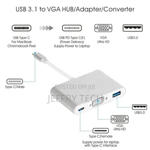 USB 3.1 Type C to VGA Adapter Cable With USB A, USB-C for Ap
