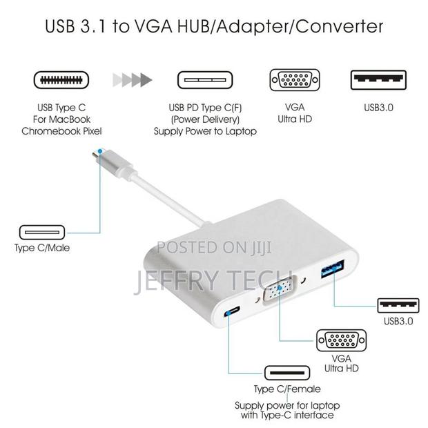 USB 3.1 Type C to VGA Adapter Cable With USB A, USB-C for Ap - thumbnail 2