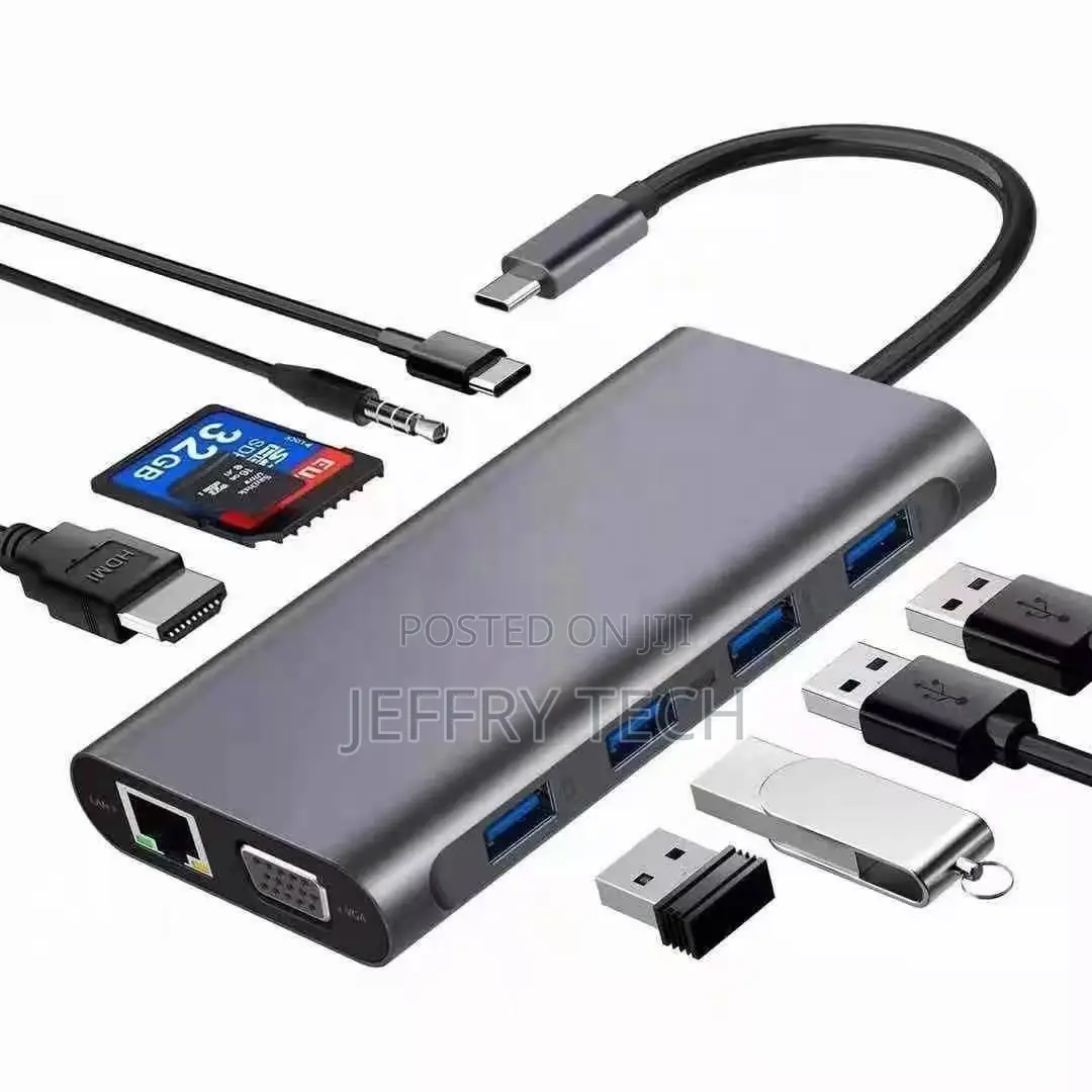 11 in 1 USB C to 4K HDMI VGA Hub With SD Card Reader, Rj45 E