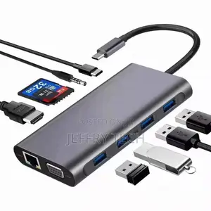 11 in 1 USB C to 4K HDMI VGA Hub With SD Card Reader, Rj45 E