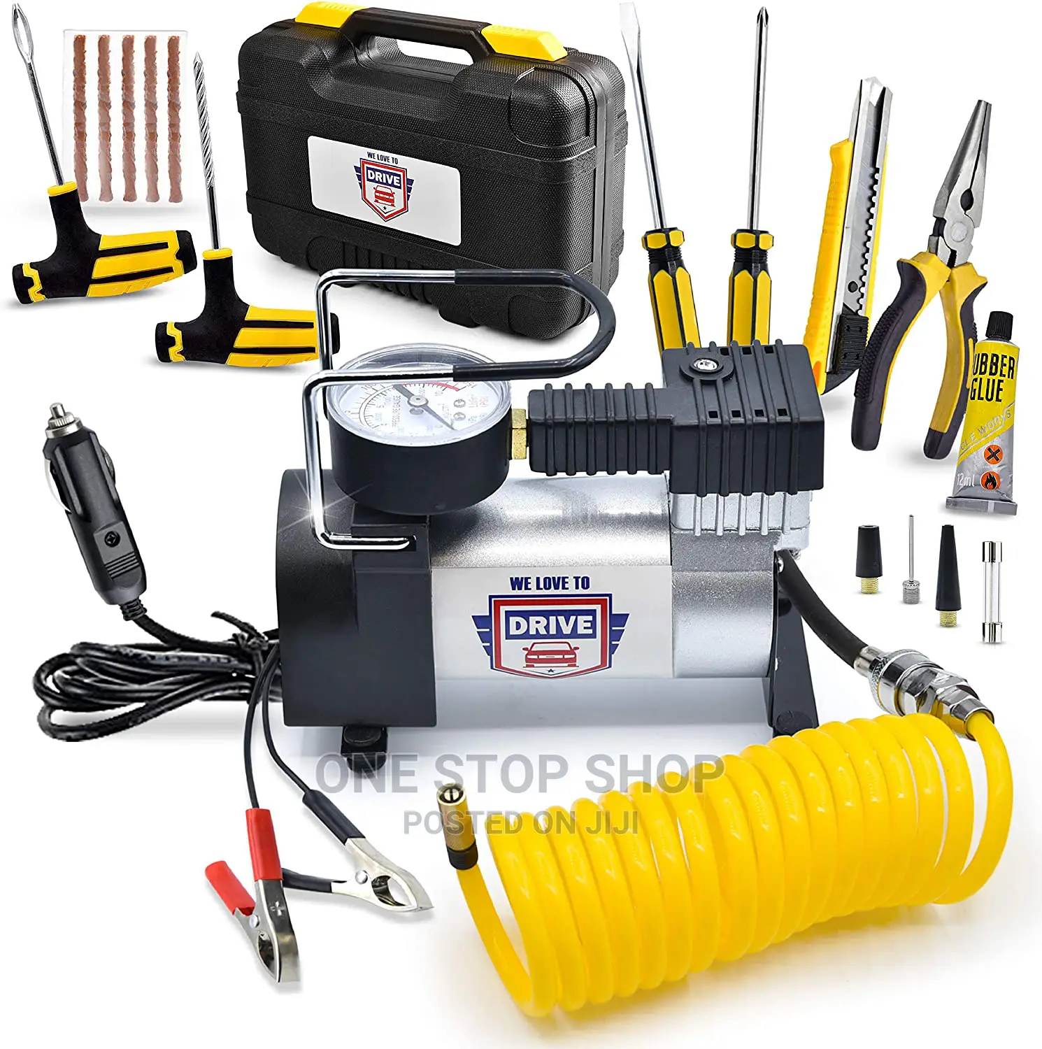 Tire Inflator With Gauge , Puncture Repair Kit and Carrycase