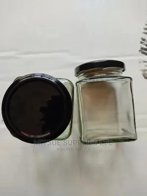 A Set Of 10 Square Spice Glass Jars-250ml( Black Lids)